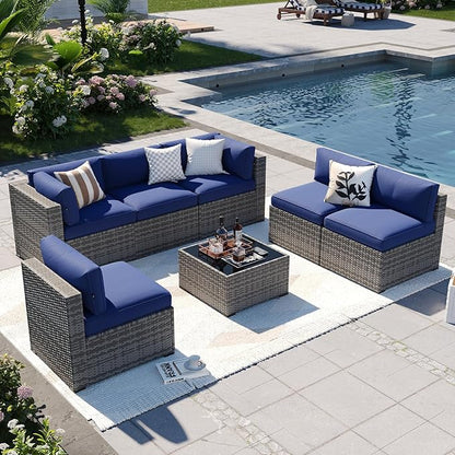 Aoxun Patio Furniture Sets, 7-Piece Outdoor Patio Furniture with Thick Cushions, Wicker Outdoor Conversation Set Sectional Sofa for Backyard, Poolside, Garden
