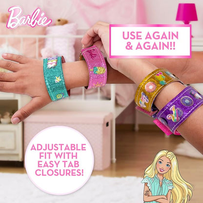 Barbie Sparkle Bracelet Making Kit, 4 Reversible Shimmery Bracelets, 100+ Traditional and Puffy Resin Stickers, DIY Friendship Jewelry, Girls Toys, Arts and Crafts for Kids Age 8-12, Gifts for Girls