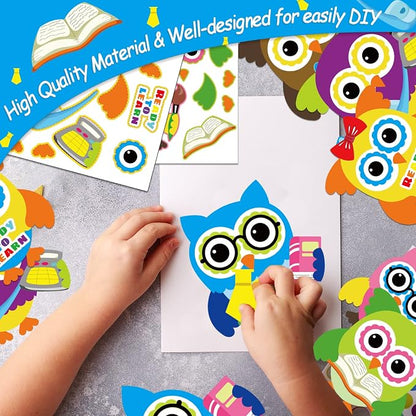 30 PCS Back to School Crafts First Day of School Owl Sticker Craft Kits for Preschool Kids Colorful DIY Bulk Owls Themed Bulletin Board Cutouts Classroom Game Activities Party Favors