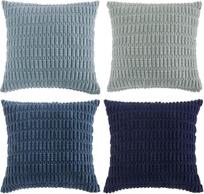 Fancy Homi 4 Packs Decorative Throw Pillow Covers for Living Room Couch Bed, Modern Farmhouse Boho Home Décor Accent Cushion Case, 14" x 14", Blue Series