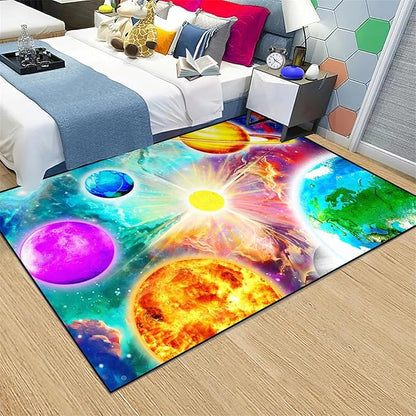 Space Rug for Boys Room - Solar System Rugs for Boys Bedroom Outer Space Area Rug for Boys Bedroom Kids Rugs for Playroom Galaxy Area Rugs for Kids Bedroom Space Rug Living Room,4'5''×6'