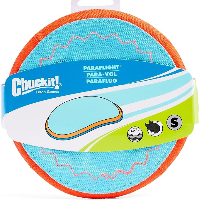 Chuckit! Paraflight Flying Disc Dog Toy - Water Floating Flyer - Durable Nylon Construction with Soft Rubber Edges - For Small and Medium Dogs - Size Small - 6.75" L x 6.75" W - Pack of 1