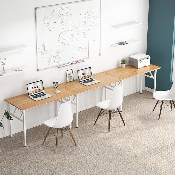 Need Office Computer Desk 47.2x23.6 in Sturdy Folding Laptop Table Teak | White Frame Writing Gaming Work Table/Foldable Home Office Desk/Sewing Table, No Assembly Required