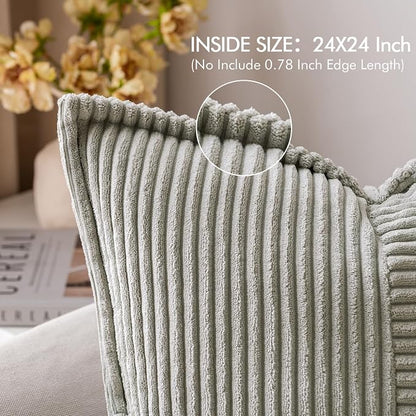 MIULEE Light Grey Corduroy Decorative Euro Sham Pillow Covers 24x24 Inch with Splicing Set of 2 Soft Boho Pillow Covers Broadside Textured Pillowcases for Couch Bed Livingroom
