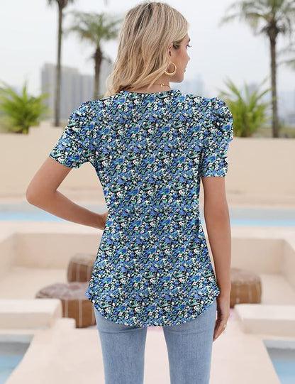 Ivicoer Puff Short Sleeve Shirt for Women Eyelet Tops Summer Crewneck Blouse Loose Fit S-XXL