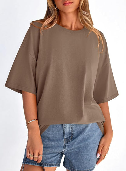 PRETTYGARDEN Womens 2026 Spring Going Out Tops Casual Short Sleeve Crewneck Loose Fit Basic Oversized T Shirts Summer Outfits