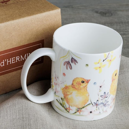 Maison d' Hermine Coffee Mug with Handles Tea Cups (12 Ounce, Pack of 1) | Fine Bone China Coffee Mugs for Hot Beverages Cappuccino Latte Home Restaurant Hotel Spring Summer -Easter Zest - Chicks