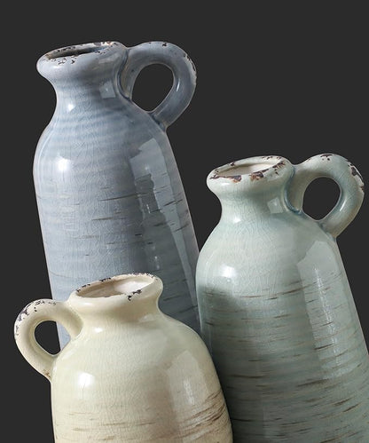 Ceramic Vase Set of 3 | Neutral Vase Home Decor with Handle | Pottery Modern Farmhouse Vases Pampas Grass Flower Vases for Home Decor Table Living Room Centerpieces Mantel Decor - Multicolor