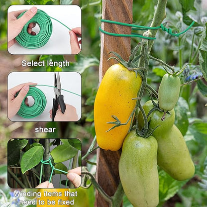 YDSL 100 Feet Soft Tie for Plants, Green Twist Garden Ties Gardening Supplies for Supporting Climbing Plants, Tomatoes, Vegetables, (Diameter - 2.5MM)