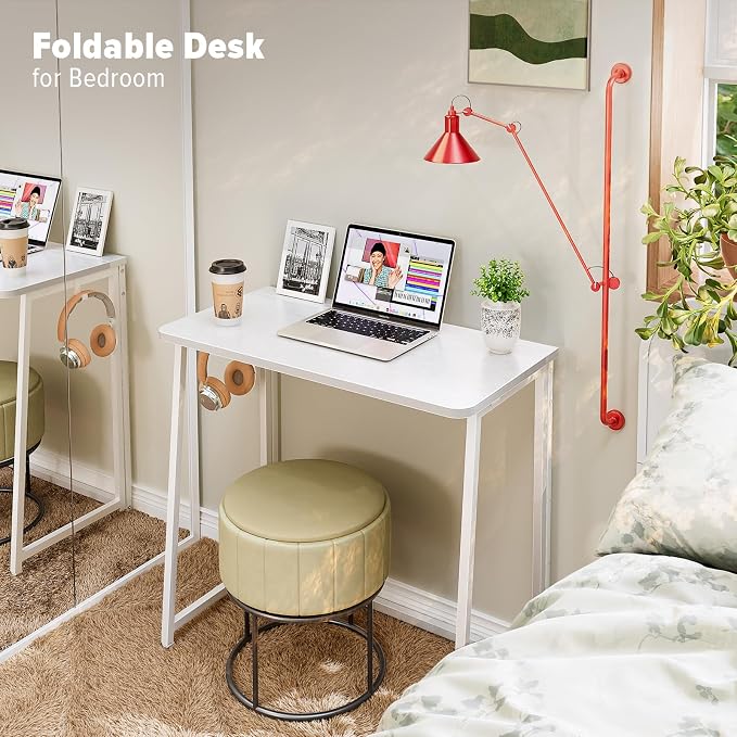 WOHOMO Folding Desk, 31.5" Foldable Computer Table for Small Spaces, White | Easy Assembly and Fold, Sturdy Home office desks for Study Bedroom Dorm Space Saving Writing Work Apartment