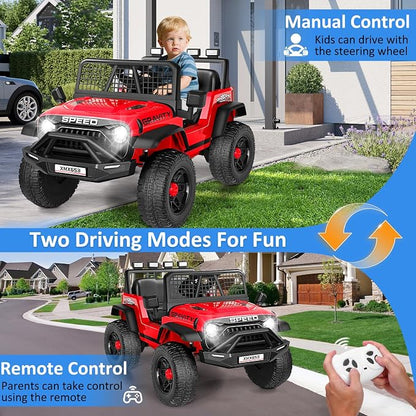 Hikole 24V Ride On Toys for Big Kids, 24V Power Wheels Truck with Remote Control, 3 Speed, Bluetooth, Music, Soft Start, Spring Suspension, LED Light, Electric Cars for Kids Boys Girls 3-5, Red