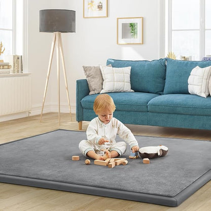 Baby Play Mat for Floor Nursery Rug Muscle Mat Area Rug Playroom Rug 79"x118" Playpen Mat Elastic Foam 1.3" Thick Crawling Mat for Babies,Toddlers, Infants, Kids,Grey