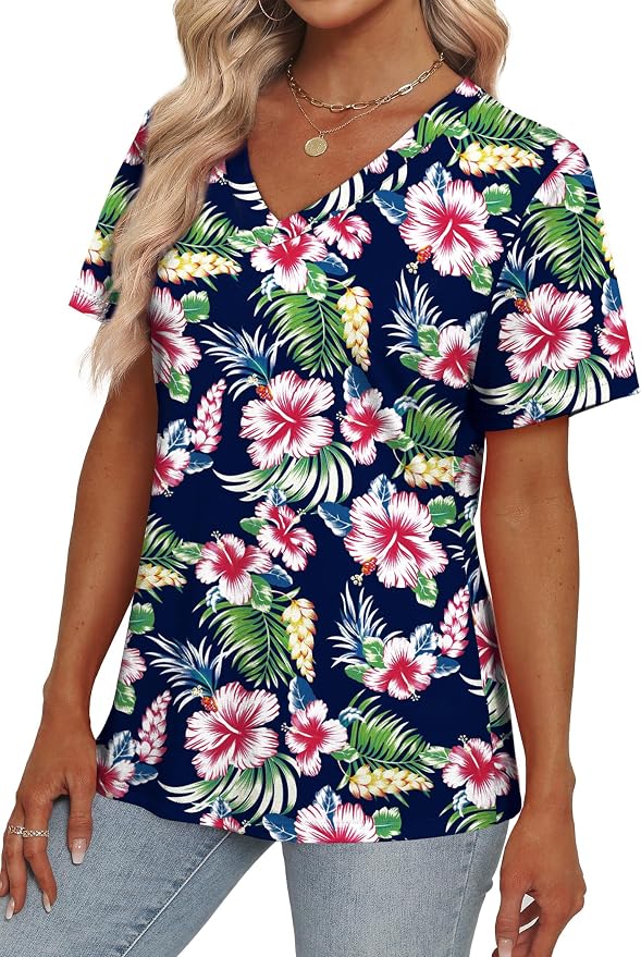 Alaroo Womens Summer Tops 2026 V Neck Short Sleeve Shirts Trendy Dressy Casual Vacation Outfits Printed