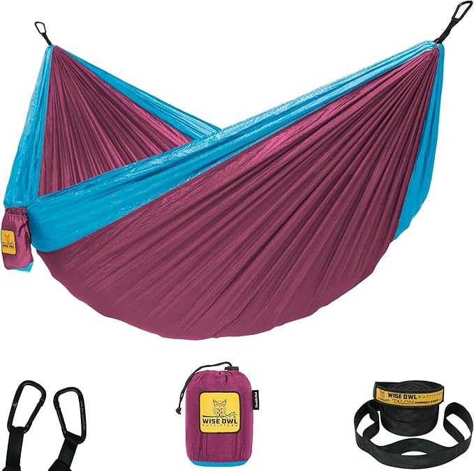Wise Owl Outfitters Camping Hammock – 500lbs Portable Hammock with Tree Straps - Travel, Backpacking, Hiking, Outdoors Camping Gear - Single or Double