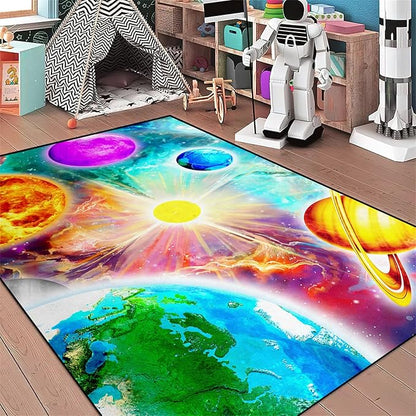 Space Rug for Boys Room - Solar System Rugs for Boys Bedroom Outer Space Area Rug for Boys Bedroom Kids Rugs for Playroom Galaxy Area Rugs for Kids Bedroom Space Rug Living Room,4'5''×6'