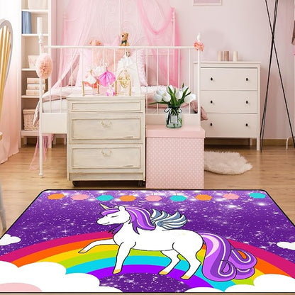 Unicorn Rugs for Girls Bedroom Large Purple Unicorn Rugs for Girls Bedroom Floor Mat Unicorn Floor Rugs for Girls Bedroom for Living Room Dorm Bedroom Home Decor, 5'×7'
