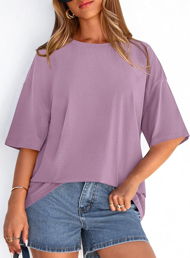 PRETTYGARDEN Womens 2026 Spring Going Out Tops Casual Short Sleeve Crewneck Loose Fit Basic Oversized T Shirts Summer Outfits