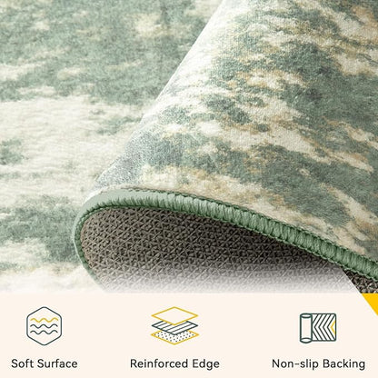 RELEANY Washable Area Rugs 2'x3' Non-Slip Modern Abstract Soft for Living Room Entryway Bedroom Kitchen, Print Pattern, Light Green/Yellow