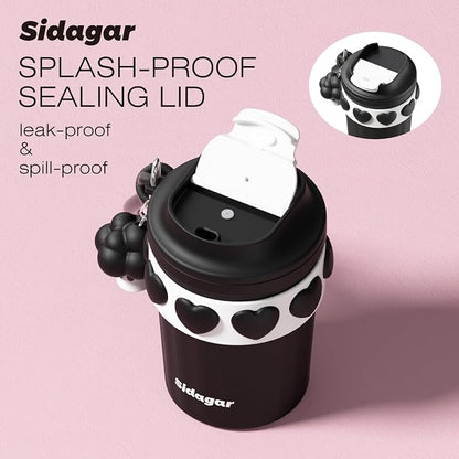 SDGA+ 12 oz Travel Coffee Mug Spill Proof Leak Proof, Stainless Steel Thermal Coffee Cup with Lid, Resuable Cup for Hot and Cold, Portable Tumbler for Women, Black
