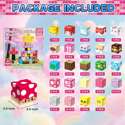 300PCS Magnetic Blocks Building Toys for Kids - 0.8in Magnet Cubes Cherry Blossom Forest Theme Toddler Toys, STEM Preschool Educational Sensory Construction Set, Birthday Gifts for Boys Girls Age 3-8