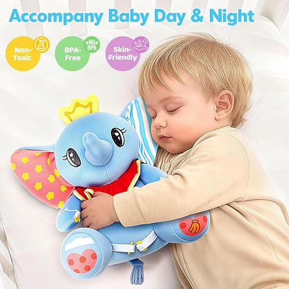 V-Opitos Stuffed Elephant Musical Toys for Baby 6-12 Months+, Early Learning Light up Music Drum, Perfect Christmas Birthday Gifts for Boy & Girl Age 1, 2 Years Old