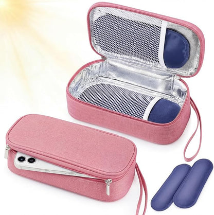 Phone Cooler Bag for Beach, Portable Phone Cooling Pouch with 2 Reusable Ice Packs, Keeps Cool in Extreme Heat for Car Pool Hiking, Extends Battery Life, Fits All Smartphones(Pink,Fabric)