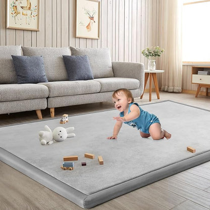 Baby Play Mat for Floor Nursery Rug Muscle Mat Area Rug Playroom Rug 59"x71" Playpen Mat Elastic Foam 1.3" Thick Crawling Mat for Babies,Toddlers, Infants, Kids,A Light Gray