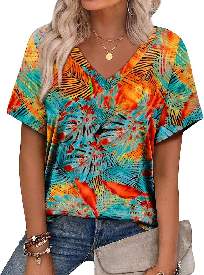 Alaroo Womens Summer Tops 2026 V Neck Short Sleeve Shirts Trendy Dressy Casual Vacation Outfits Printed