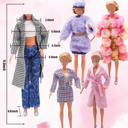 EuTengHao Winter Doll Clothing Set for 11.5 Inch Girl Dolls Includes Winter Fur Coat Nightwear Bathrobe Hat Dress Jacket Jeans Fashion Outfit for 30cm Girl Doll Girls Gift
