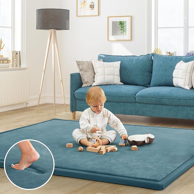 Baby Play Mat for Floor Nursery Rug Muscle Mat Area Rug Playroom Rug 50"x50" Playpen Mat Elastic Foam 1.3" Thick Crawling Mat for Babies,Toddlers, Infants, Kids,Indigo
