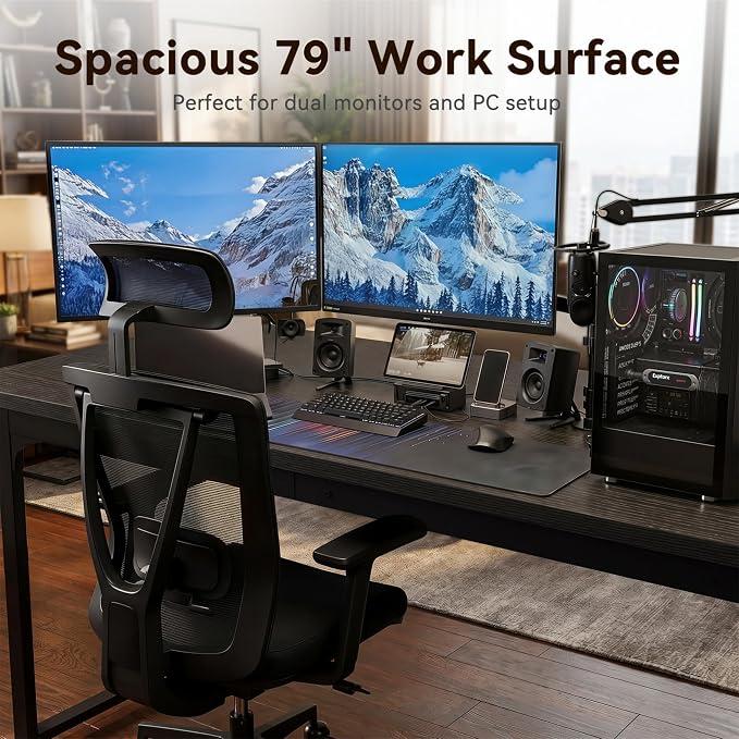 Coleshome 79 Inch Computer Desk with Power Outlet | Extra-long workspace • Supports multi-monitor setups • Stable steel frame • Spacious legroom • Home office & gaming