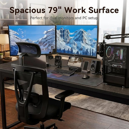 Coleshome 79 Inch Computer Desk with Power Outlet | Extra-long workspace • Supports multi-monitor setups • Stable steel frame • Spacious legroom • Home office & gaming