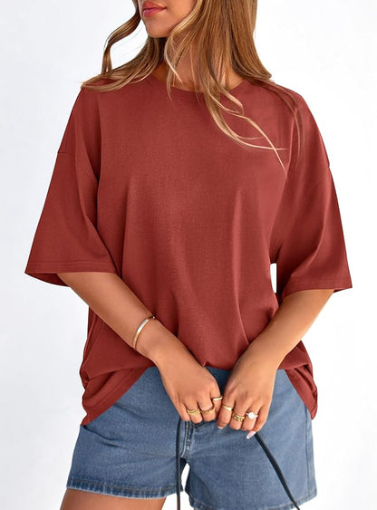 PRETTYGARDEN Womens 2026 Spring Going Out Tops Casual Short Sleeve Crewneck Loose Fit Basic Oversized T Shirts Summer Outfits