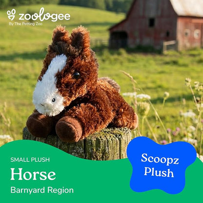 The Petting Zoo Horse Stuffed Animal Plushie, Gifts for Kids, Scoopz Wildlife Animals, Brown Horse Plush Toy, 8 inches