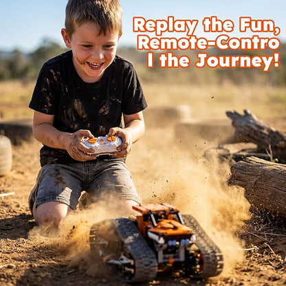 HPROMOT 2 in 1 STEM Crawler Robot Building Kit, App & 2.4G Remote Control Transformable Tracked Vehicle Coding Technic Blocks, Educational Engineering Science Gift for Boys Girls Ages 8-14