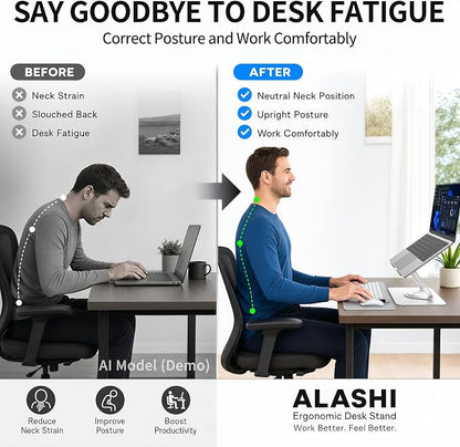 ALASHI Laptop Stand for Desk with 360° Rotating Base, Multi-Angle Adjustable Laptop Stands, Foldable Laptop Riser Compatible with 10 to 17 Inches PC Computer, White