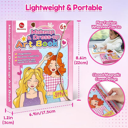 Mocoosy Makeup Art Craft for kids Ages 4-8, Pretend Play Makeup Coloring Activity Book with Stickers, Fashion Design Sketchbook, Travel Game Airplane Car Road Trip Toy Birthday Gift for Girl 5 6 7 8 9