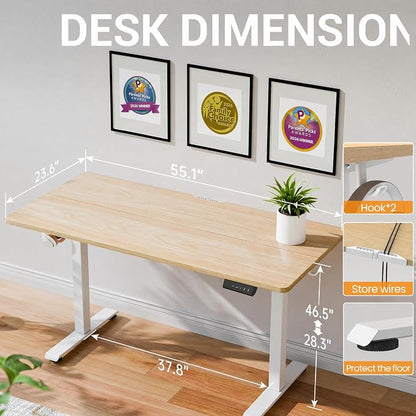 Veken Standing Desk, Nature, 55×23.6 Inch | Height Adjustable Sit Stand Up Computer Tables for Home Office, Study , Writing, Suit students, employees and group work
