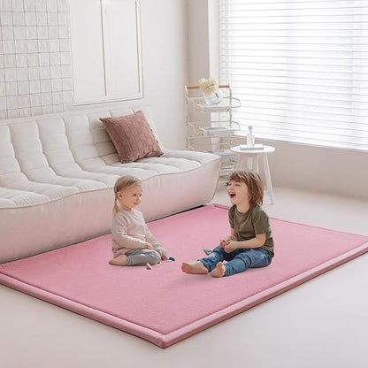 Faux Rabbit Fur Rug - 1.18" Thick Soft Fluffy Area Rug, Non-Slip Memory Foam Crawling Mat, Light Pink, 78"x110"