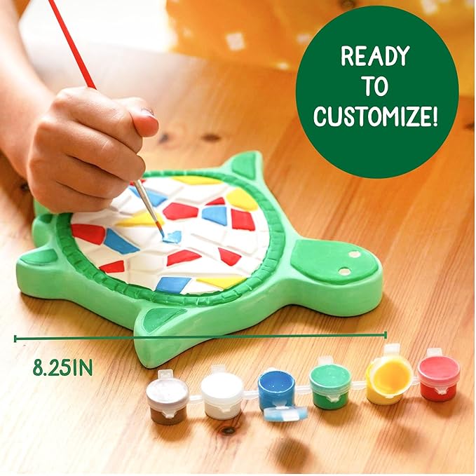 Creative Roots Mosaic Turtle DIY Stepping Stone Kit, Includes Ceramic Stone & 6 Vibrant Paints for Kids Ages 8+