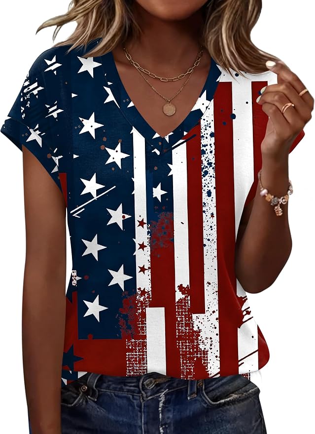 Rapbin Womens Summer Tops Women Blouses Dressy Casual V Neck T Shirts Short Sleeve Spring Tops for Women