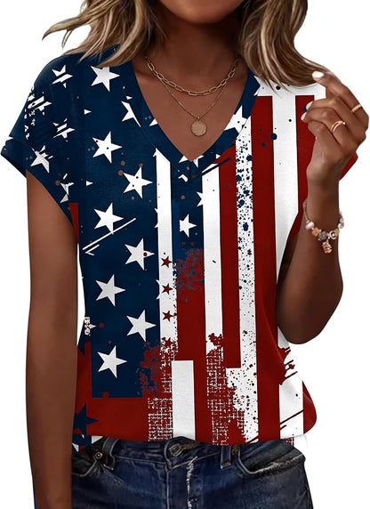 Rapbin Womens Summer Tops Women Blouses Dressy Casual V Neck T Shirts Short Sleeve Spring Tops for Women
