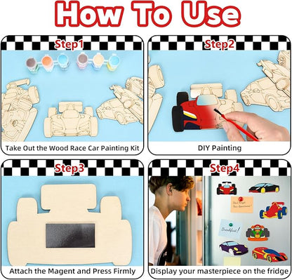 Bafeil 24 Set Race Car Party Favors - Painting Craft Kits with Thank You Cards for Boys Girls Toddler, Racing Cars Themed Birthday Party Decorations for One Two Fast Party Favors Goodie Bag Stuffers