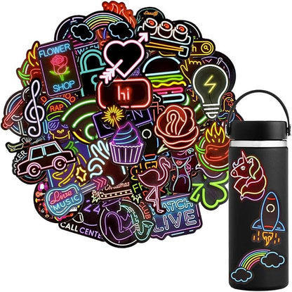 QTL Neon Stickers for Teens & Students Prizes, Waterproof Vinyl Party Favor Stickers, School Rewards, Water Bottle and Laptop, 50PCS