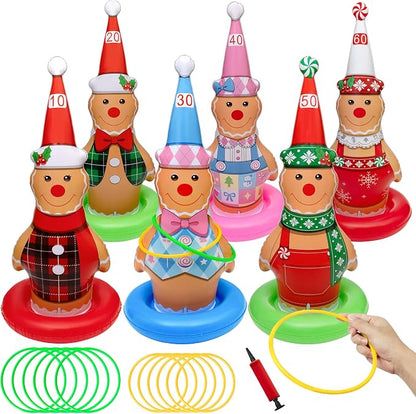 6 Pack Christmas Ring Toss Games, Gingerbread Man Inflatable Ring Toss Game,Christmas Party Games for Kids,Adults,Family,Indoor Outdoor Game Garden Toys Gifts