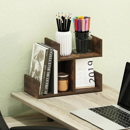 Furinno HERMITE Desk Organizers and Accessories, 2-Tier U-Shape Office Organization Shelf, Desk Top Book Shelf, for Writing Supplies, Desktop, Amber Pine