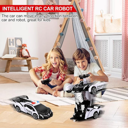 Blackma Remote Control Car -Transform, One-Button Deformation & 360°Rotating Drifting, Transform Robot RC Car with LED Light, Toy Gifts for 4 5 6 7 8 9 10 11 12 Years Old Boy (White)