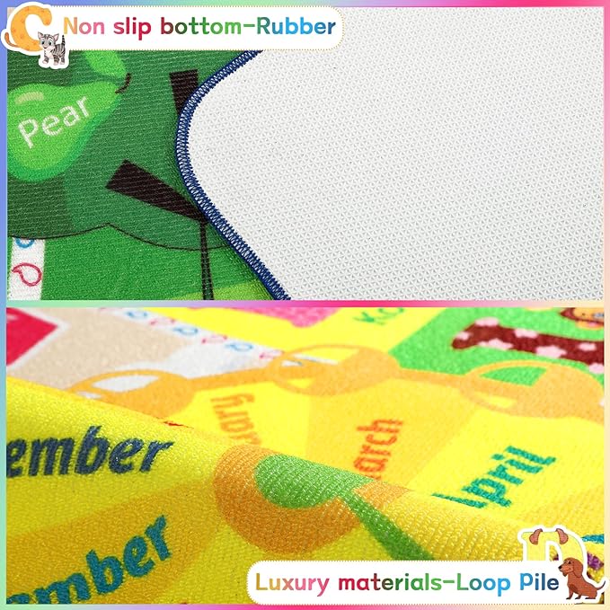 Chicrug Educational 3x5 Kids Area Rug for Playroom, TPR Non Slip Kids Classroom Carpet Rug for Learning ABC Animal, Shape Color Fruit, Washable Play Mat Rug for Children Nursery Toddler Room Decor