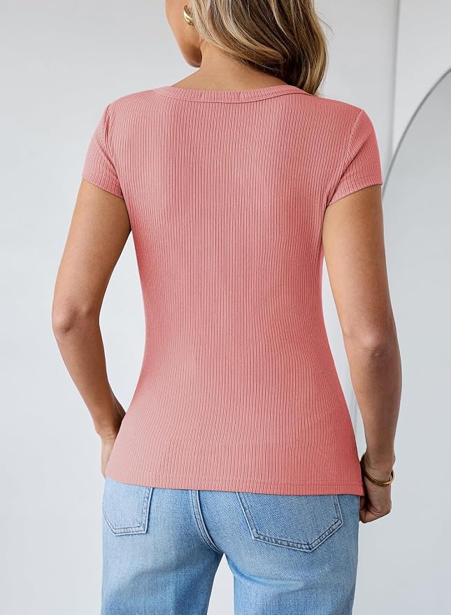 Pink Queen Sexy Tops for Women Cutout Keyhole Neck Cap Sleeve Shirts Casual Summer Clothes 2026 Fashion