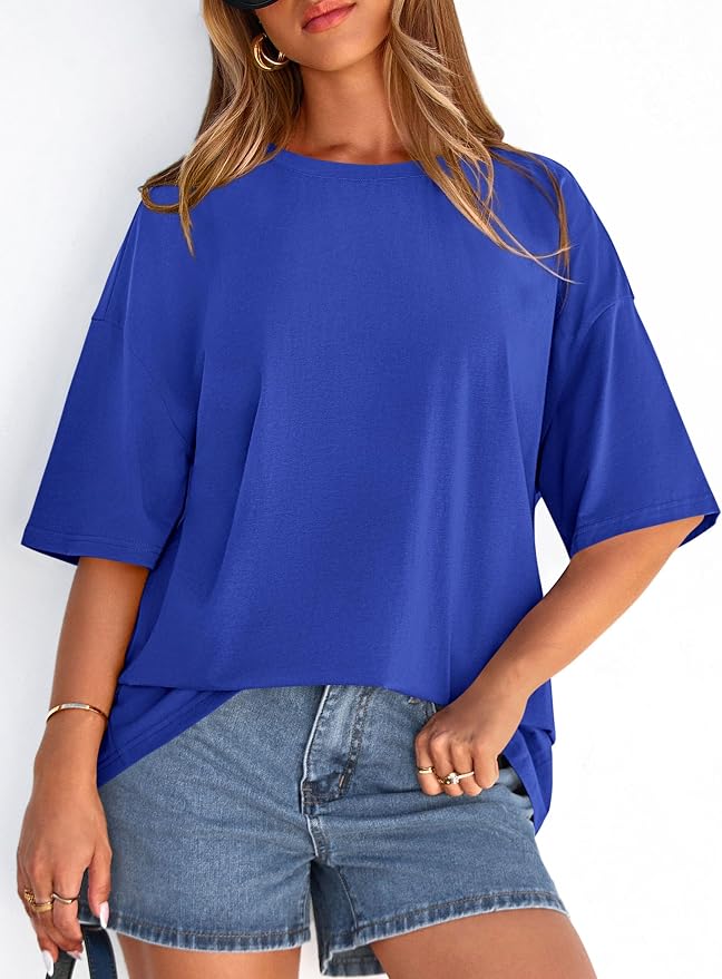 PRETTYGARDEN Womens 2026 Spring Going Out Tops Casual Short Sleeve Crewneck Loose Fit Basic Oversized T Shirts Summer Outfits